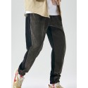 Men's Joggers Pants Sweatpants Drawstring Color Block Comfort Outdoor Full Length Pants Casual Daily Corduroy Streetwear Casual / Sporty Black Gray Micro-elastic