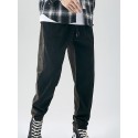 Men's Joggers Pants Sweatpants Drawstring Color Block Comfort Outdoor Full Length Pants Casual Daily Corduroy Streetwear Casual / Sporty Black Gray Micro-elastic