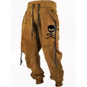 Men's Joggers Trousers Cargo Pants Drawstring Ribbon Print Graphic Skull Comfort Breathable Pants Casual Daily Cotton Blend Sports Fashion Brown Micro-elastic / Elasticity