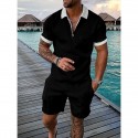 2-Piece Men's Athleisure Zipped Wear Short-sleeved Shorts Sports Casual Suit