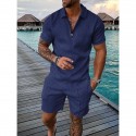 2-Piece Men's Athleisure Zipped Wear Short-sleeved Shorts Sports Casual Suit