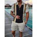 2-Piece Men's Athleisure Zipped Wear Short-sleeved Shorts Sports Casual Suit