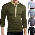 Men's Long Sleeve Henry Polo Shirt Button Patchwork V Neck Stand-up Collar Body Shaper Fall Comfy Casual Tee Tops