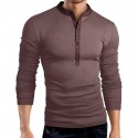 Men's Long Sleeve Henry Polo Shirt Button Patchwork V Neck Stand-up Collar Body Shaper Fall Comfy Casual Tee Tops