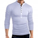 Men's Long Sleeve Henry Polo Shirt Button Patchwork V Neck Stand-up Collar Body Shaper Fall Comfy Casual Tee Tops