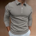 Men's Golf Shirt Solid Color Striped Turndown White Black Gray Wine Dark Green Long Sleeve Hot Stamping Going out Gym Patchwork Zipper Slim Tops Sportswear Casual