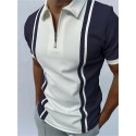 Men's Golf Shirt Tennis Shirt Striped Turndown Casual Daily Street Zipper Print Short Sleeve Tops Fashion Comfortable Sports Gray Navy Blue Summer Shirts Holiday Vacation Quick Dry