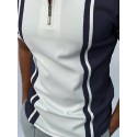 Men's Golf Shirt Tennis Shirt Striped Turndown Casual Daily Street Zipper Print Short Sleeve Tops Fashion Comfortable Sports Gray Navy Blue Summer Shirts Holiday Vacation Quick Dry