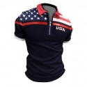Men's Golf Shirt Flag Turndown Navy Blue Short Sleeve Street Casual Zipper Tops Fashion Casual Comfortable / Beach