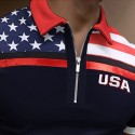 Men's Golf Shirt Flag Turndown Navy Blue Short Sleeve Street Casual Zipper Tops Fashion Casual Comfortable / Beach