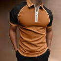 Men's Golf Shirt Color Block Turndown Brown Short Sleeve Street Casual Zipper Tops Fashion Casual Comfortable / Beach