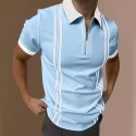 Men's Golf Shirt Striped Turndown Casual Daily Street Going out Short Sleeve Slim Tops Color Block  Sports Black Blue Gray Summer Shirt Quick Dry