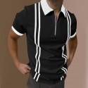 Men's Golf Shirt Striped Turndown Casual Daily Street Going out Short Sleeve Slim Tops Color Block  Sports Black Blue Gray Summer Shirt Quick Dry