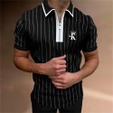 Men's Golf Shirt Striped Turndown Black / Gray Short Sleeve Street Casual Zipper Tops Fashion Casual Comfortable / Beach