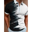 Men's Golf Shirt Other Prints Camouflage Color Block Classic Collar Street Casual Zipper Patchwork Short Sleeve Tops Casual Fashion Classic Streetwear Black / White Summer Shirts