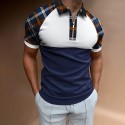 Men's Golf Shirt Print Plaid Turndown Casual Daily Vacation Zipper Print Short Sleeve Tops Casual Fashion Breathable Comfortable Blue Summer Shirt Quick Dry
