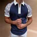 Men's Golf Shirt Color Block Turndown Casual Daily Street Outdoor Vacation Zipper Short Sleeve Tops Casual Fashion Comfortable Sports Summer Shirts Navy Blue Quick Dry