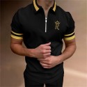 Men's Golf Shirt Letter Turndown Black Short Sleeve Street Casual Zipper Tops Fashion Casual Comfortable / Beach