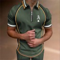 Men's Golf Shirt Letter Turndown Black Blue Gray Purple Army Green Short Sleeve Street Casual Zipper Tops Fashion Casual Comfortable / Beach