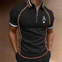 Men's Golf Shirt Letter Turndown Black Blue Gray Purple Army Green Short Sleeve Street Casual Zipper Tops Fashion Casual Comfortable / Beach