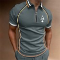 Men's Golf Shirt Letter Turndown Black Blue Gray Purple Army Green Short Sleeve Street Casual Zipper Tops Fashion Casual Comfortable / Beach