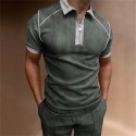 Men's Shirt Solid Colored Turndown Dark Green Short Sleeve Outdoor Street Zipper Tops Fashion Casual Breathable Comfortable / Summer / Spring / Summer