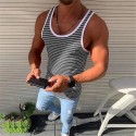 Men's Tank Top Vest Undershirt Striped Crew Neck Green Blue Gray Red Sleeveless Outdoor Street Tops Fashion Lightweight Breathable Comfortable / Summer / Summer
