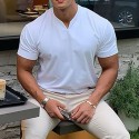 Men's T shirt Tee Solid Color V Neck Light Purple Green White Black Gray Short Sleeve Casual Daily Tops Sports Fashion Lightweight Muscle / Summer / Summer