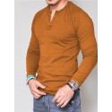 Men's T shirt Tee Tee Solid Colored Henley Green White Black Army Green Grey Long Sleeve Daily Tops Basic Classic Muscle Big and Tall / Wet and Dry Cleaning