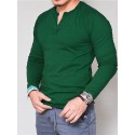 Men's T shirt Tee Tee Solid Colored Henley Green White Black Army Green Grey Long Sleeve Daily Tops Basic Classic Muscle Big and Tall / Wet and Dry Cleaning
