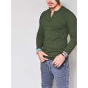 Men's T shirt Tee Tee Solid Colored Henley Green White Black Army Green Grey Long Sleeve Daily Tops Basic Classic Muscle Big and Tall / Wet and Dry Cleaning