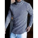 Men's T shirt Tee Plaid Houndstooth Turtleneck Black / White Black Blue Gray Yellow Long Sleeve Casual Daily Tops Lightweight Muscle Slim Fit Big and Tall