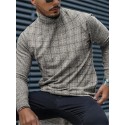 Men's T shirt Tee Plaid Houndstooth Turtleneck Black / White Black Blue Gray Yellow Long Sleeve Casual Daily Tops Lightweight Muscle Slim Fit Big and Tall