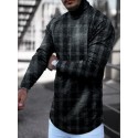 Men's T shirt Tee Plaid Houndstooth Turtleneck Black / White Black Blue Gray Yellow Long Sleeve Casual Daily Tops Lightweight Muscle Slim Fit Big and Tall