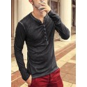 Men's T shirt Tee Henley Shirt Solid Color Henley Green Black Blue Red Long Sleeve Plus Size Street Casual Button-Down Tops Basic Casual Classic Muscle