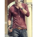 Men's T shirt Tee Henley Shirt Solid Color Henley Green Black Blue Red Long Sleeve Plus Size Street Casual Button-Down Tops Basic Casual Classic Muscle