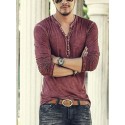 Men's T shirt Tee Henley Shirt Solid Color Henley Green Black Blue Red Long Sleeve Plus Size Street Casual Button-Down Tops Basic Casual Classic Muscle