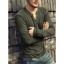 Men's T shirt Tee Henley Shirt Solid Color Henley Green Black Blue Red Long Sleeve Plus Size Street Casual Button-Down Tops Basic Casual Classic Muscle
