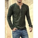 Men's T shirt Tee Henley Shirt Solid Color Henley Green Black Blue Red Long Sleeve Plus Size Street Casual Button-Down Tops Basic Casual Classic Muscle