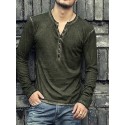 Men's T shirt Tee Henley Shirt Solid Color Henley Green Black Blue Red Long Sleeve Plus Size Street Casual Button-Down Tops Basic Casual Classic Muscle