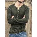 Men's T shirt Tee Henley Shirt Solid Color Henley Green Black Blue Red Long Sleeve Plus Size Street Casual Button-Down Tops Basic Casual Classic Muscle