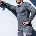 Men's T shirt Tee Solid Color V Neck Dark Gray Long Sleeve Street Daily Tops Fashion Casual Comfortable