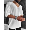 Men's T shirt Tee Solid Color V Neck White Black Brown Beige Half Sleeve Casual Daily Tops Fashion Lightweight Casual Classic