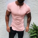 Men's T shirt Tee Henley Shirt Solid Color Henley White Black Gray Pink Navy Blue Short Sleeve Casual Daily Tops Fashion Lightweight Muscle Big and Tall / Summer / Summer