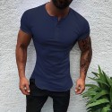 Men's T shirt Tee Henley Shirt Solid Color Henley White Black Gray Pink Navy Blue Short Sleeve Casual Daily Tops Fashion Lightweight Muscle Big and Tall / Summer / Summer