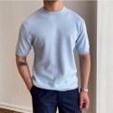 Men's T shirt Tee Solid Color Crew Neck Light Blue Half Sleeve Street Daily Tops Fashion Casual Comfortable / Beach
