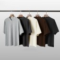Men's T shirt Tee Solid Color Stand Collar Black Khaki Light gray Dark Gray Coffee Short Sleeve Daily Holiday Zipper Tops Cotton Casual Comfortable / Summer / Summer