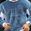 Men's Sweatshirt Pullover Fleece Solid Color Patchwork Daily Holiday Going out non-printing Casual Streetwear Hoodies Sweatshirts  Blue