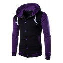 Men's Button Up Hoodie Hooded Color Block Daily Going out Weekend Cotton Active Hoodies Sweatshirts  Long Sleeve White Blue / Winter / Winter
