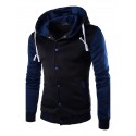 Men's Button Up Hoodie Hooded Color Block Daily Going out Weekend Cotton Active Hoodies Sweatshirts  Long Sleeve White Blue / Winter / Winter
